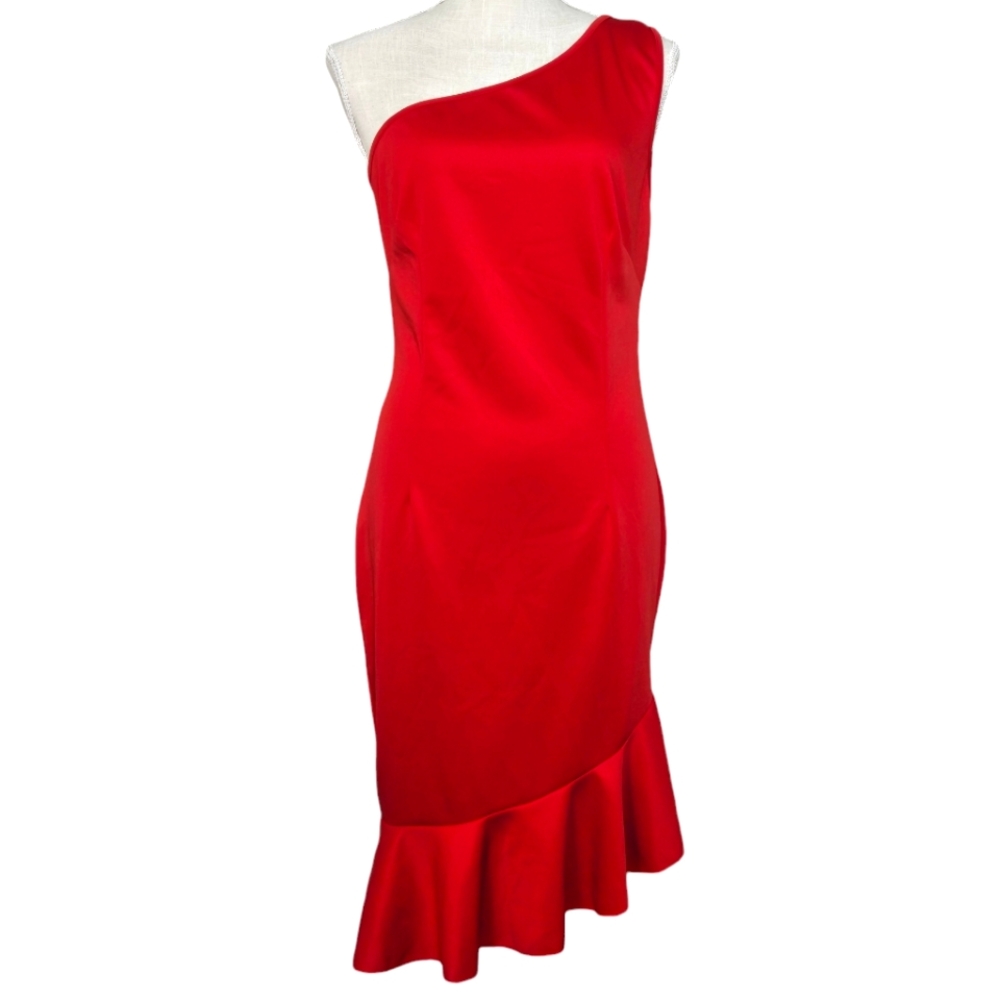 NWOT Zeagoo Red One Shoulder Ruffle Hem Dress - Size Small